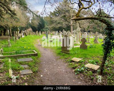 Der Holywell Cemetery befindet sich neben der St. Cross Church im Zentrum von Oxford. Es ist ziemlich gut versteckt; man konnte hunderte Male daran vorbeilaufen und nie den diskreten Eingang in der Long Wall Street sehen. Ich sollte wissen, genau das habe ich getan! Aber als ich es entdeckte und reinging, fand ich einen Ort der Schönheit und Ruhe im Herzen des geschäftigen Oxford. Stockfoto