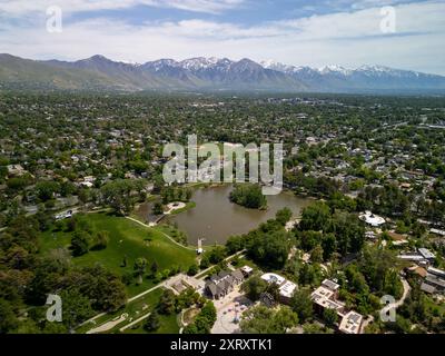 Ein Blick aus der Vogelperspektive auf Salt Lake City, Utah an einem sonnigen Tag Stockfoto