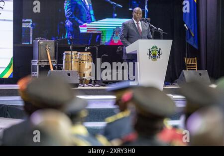 Zentralafrikanischer Präsident Faustin-Archange Touadera bei der Eröffnung des Inclusive National Dialogue im Palais des Sports in Libreville, 2. April 2024. Stockfoto