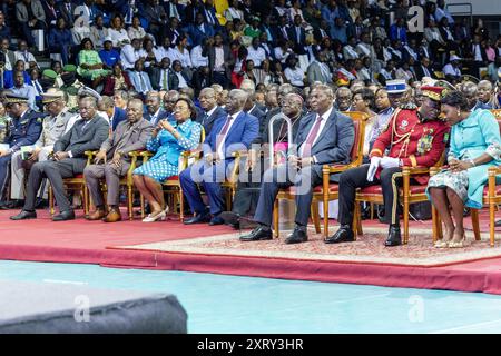 Der Präsident des Übergangs, Brice Clotaire Oligui Nguema, während der Eröffnung des Inclusive National Dialogue im Palais des Sports in Libreville, 2. April 2024. Stockfoto