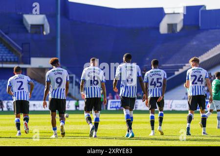 Sheffield, Großbritannien. August 2024. Sheffield Wednesday Defender Liam Palmer (2), Sheffield Wednesday Stürmer Jamal Lowe (9), Sheffield Wednesday Defender Marvin Johnson (18), Sheffield Wednesday Defender Dominic Iorfa (6), Sheffield Wednesday Stürmer Anthony Musaba (45), Sheffield Wednesday Stürmer Michael Smith (24) während des Sheffield Wednesday FC gegen Plymouth Argyle FC im Hillsborough Stadium, Sheffield, Sheffield, Sheffield, Sheffield Großbritannien am 11. August 2024 Credit: Every Second Media/Alamy Live News Stockfoto