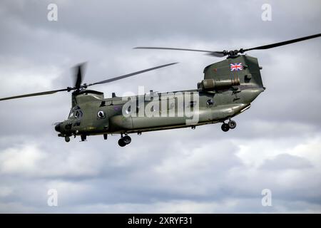 RAF Chinook Display Team, Abfahrt am Abflugtag am Royal International Air Tattoo Stockfoto