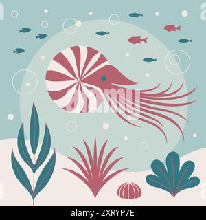 Eine flache Vektorillustration mit einem Nautilus. Stock Vektor