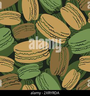 Farbenfrohe Macarons Military Muster nahtlos. Armeemakronen-Hintergrund Stock Vektor