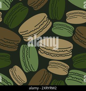 Farbenfrohe Macarons Military Muster nahtlos. Armeemakronen-Hintergrund Stock Vektor