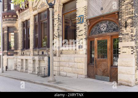 Die historische Pabst Brewery befindet sich seit 1844 in Milwaukee. Diese Flagship-Brauerei wurde 1996 geschlossen, bietet aber auch heute noch historische Touren und Veranstaltungen an. Stockfoto