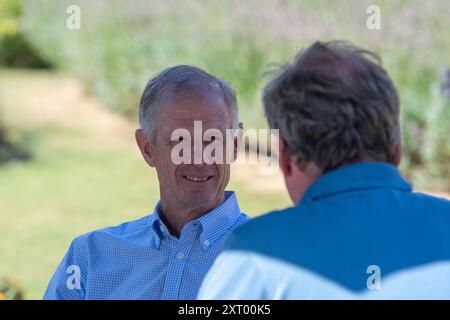 Stamford, Großbritannien. August 2024. Der Designer Derek Di Grazia des Defender Burghley Cross Country Course, der vor der Veranstaltung im Vorfeld des Media Day im Vorfeld der Defender Burghley Horse Trials 2024 auf dem Gelände von Burghley House in Stamford, Lincolnshire, England, Großbritannien stattfand. Quelle: Jonathan Clarke/Alamy Live News Stockfoto