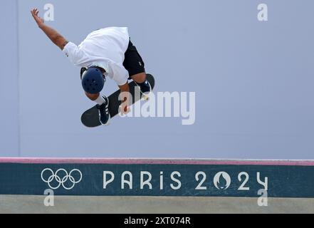 PARIS, FRANKREICH - 07. AUGUST: Alex Sorgente vom Team Italia tritt am 12. Tag der Olympischen Spiele 2024 am Place de la Concorde am 07. August 2024 in Paris an. © diebilderwelt / Alamy Stock Stockfoto