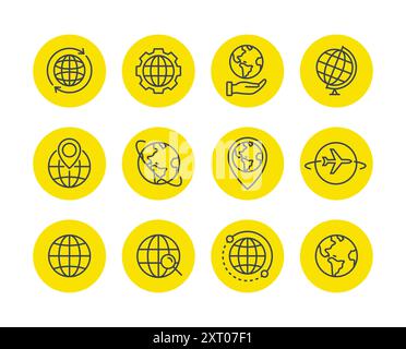 Symbol für die Weltkugel. Vektor Erde globale Länderkarte Planetensymbol. Reise Internet Globus Set Stock Vektor