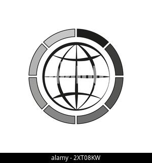 Globus-Symbol mit Verlauf. Globales Verbindungssymbol. Schwarzweiß-Farbschema. Vektorabbildung. Stock Vektor
