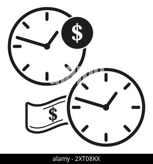 Symbol für die Gelduhr. Dollar-Zeit-Vektor. Finanzkonzept. Einfaches schwarzes Design. Stock Vektor