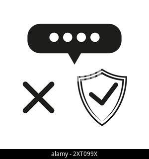 Sicherheitssymbole festgelegt. Passwort, Kreuz, Schild. Symbole für Vektorabbildungen. Schwarz-weiß. Stock Vektor