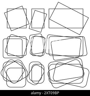 Abstrakte überlappende Formen. Geometrische Vektorrahmen. Schwarz-weiß. Quadratische und rechteckige Konturen. Stock Vektor