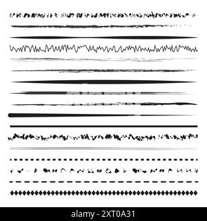 Satz dekorativer Linien. Verschiedene Stile. Schwarz-weiß. Vektordesign. Stock Vektor
