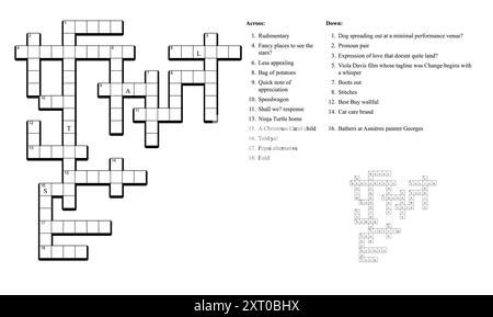 Kreuzworträtsel-Spiel mit Hinweisen und Lösung. Stock Vektor