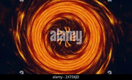 Wirbelnde feurige Wirbel hypnotische Muster in leuchtenden Orangentönen energetische Kunst Illustration abstrakten Hintergrund. Stockfoto