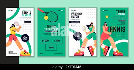 Tennisspieler Sport Social Media Stories Flat Cartoon Hand Gezeichnete Vorlagen Hintergrund Illustration Stock Vektor