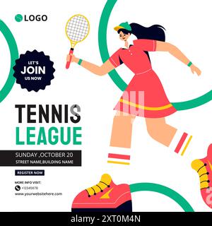 Tennis Spieler Sport Social Media Illustration Flat Cartoon Hand Gezeichnet Vorlagen Hintergrund Stock Vektor