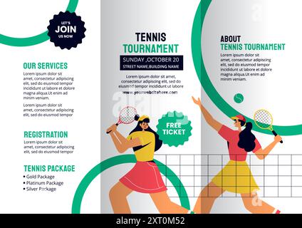Tennisspieler Sport Social Media Broschüre Cartoon Hand Gezeichnete Vorlagen Hintergrund Illustration Stock Vektor