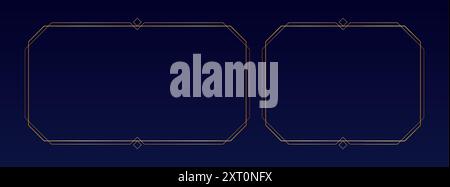 Art-Deco-Rahmen, goldene elegante antike Borten, dekorative Spielränder oder Etiketten isoliert auf dunklem Hintergrund. Stock Vektor
