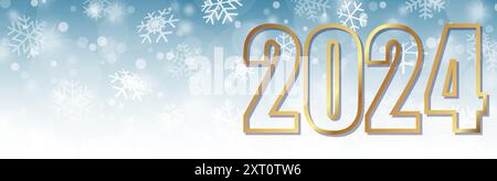 Hintergrund mit Schneefall und Grüßen zu weihnachten und Neujahr 2024 Stock Vektor