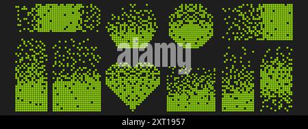 Satz von Hintergründen für die Auflösung von Pixeln. Abstraktes quadratisches Halbtonmosaik. Vektorabbildung. Stock Vektor