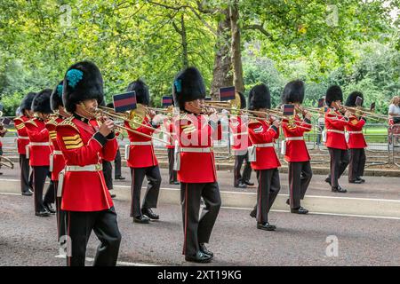 Posaunisten der Guards Division, Birdcage Walk, London, England, Großbritannien Stockfoto