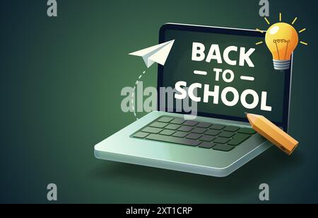 Zurück zur Schule, Laptop mit Online-Unterricht. Vektor Stock Vektor