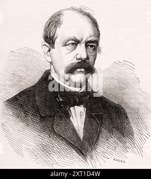 Otto, Fürst von Bismarck, Graf von Bismarck-Schönhausen, Herzog von Lauenburg, 1815–1898. Preußischer und später deutscher Staatsmann und Diplomat. Aus Cassells Illustrated History of England, veröffentlicht um 1880. Stockfoto