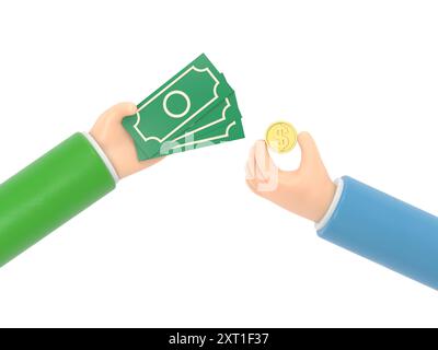 Bitcoin-Dollar-Börsenkonzept. Finanztransaktionen der Zukunft. Virtueller Finanzmarkt. In Dollar ändern. Abgewickelte 3D-Konstruktion.Einlösen aus Kryp Stockfoto