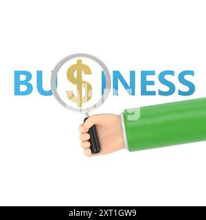 Cartoon Gesture Symbol Mockup.Focus Profit Concept - Hand suchen Business.3D Rendering auf weißem Hintergrund. Stockfoto