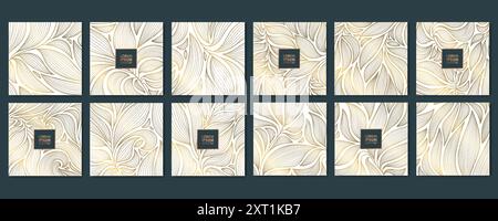 Vektor-Set von goldenen Art Deco-Blättern Muster, Vintage Blumenkraut Hintergründe, Natur Ornament Textur. Moderne botanische Karten, antike Einrichtung Stock Vektor