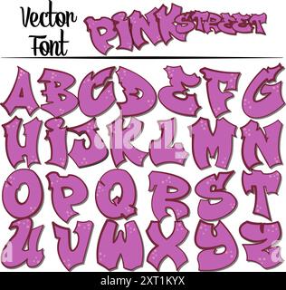 Graffiti-Stil, coole Street Art Schriftart, vollständig bearbeitbares Alphabet. Jeder Buchstabe ist getrennt, sodass Sie ihn einfach verschieben können, um eigene Wörter zu bilden. Rosa Stock Vektor