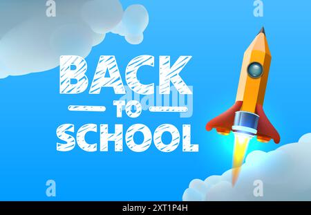 Zurück in die Schule, eine bleistiftförmige Rakete. Vektor Stock Vektor