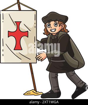 Columbus Day Explorer pflanzt einen Flag Clipart Stock Vektor