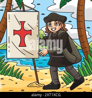 Columbus Day Explorer Pflanzflagge Farbig Stock Vektor