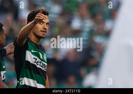 Lissabon, Portugal. August 2024. Pedro Goncalves (Sporting CP) wurde während des Liga Portugal Spiels zwischen den Teams Sporting CP und Rio Ave FC bei Estadio Jose Alvalade gesehen. Sporting CP gewann 3-1 Credit: SOPA Images Limited/Alamy Live News Stockfoto