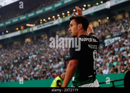 Lissabon, Portugal. August 2024. Pedro Goncalves (Sporting CP) wurde während des Liga Portugal Spiels zwischen den Teams Sporting CP und Rio Ave FC bei Estadio Jose Alvalade gesehen. Sporting CP gewann 3-1 Credit: SOPA Images Limited/Alamy Live News Stockfoto