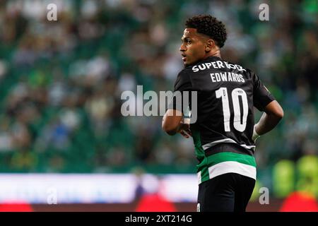 Lissabon, Portugal. August 2024. Marcus Edwards (Sporting CP) wurde während des Liga Portugal Spiels zwischen den Teams Sporting CP und Rio Ave FC bei Estadio Jose Alvalade gesehen. Sporting CP gewann 3-1 Credit: SOPA Images Limited/Alamy Live News Stockfoto