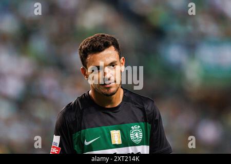 Lissabon, Portugal. August 2024. Pedro Goncalves (Sporting CP) wurde während des Liga Portugal Spiels zwischen den Teams Sporting CP und Rio Ave FC bei Estadio Jose Alvalade gesehen. Sporting CP gewann 3-1 Credit: SOPA Images Limited/Alamy Live News Stockfoto