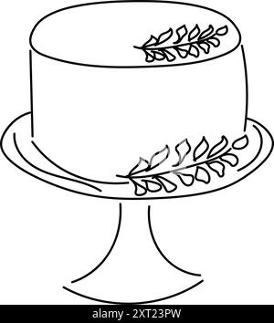 Leckerer Kuchen mit Kerzen auf einem Ständer. Perfekt für Geburtstagskarten, Hochzeiten, Partys, Jubiläen. Moderner, trendiger Doodle-Stil. Vektorillustra Stock Vektor