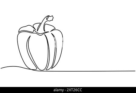 Durchgehende einzeilige Zeichnung von Süßem Pfeffer Glocke Pfeffer Linie Kunst Vektor Stock Vektor