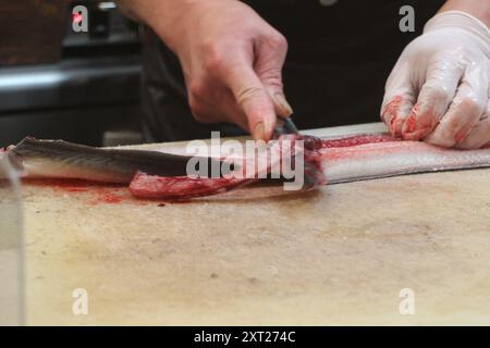 Kochszene mit japanischer Küche (Aal Bowl) in Tokio, Japan Stockfoto