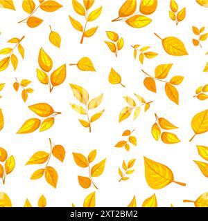 Nahtloses Muster goldener Herbstblätter auf weißem Hintergrund. Farbenfroher Grafikstil. Konzept der Herbstsaison und Naturschönheit Stock Vektor