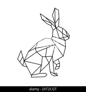 Eine polygonale Strichgrafik eines Hirsches, die geometrische Formen in schwarzen Linien zeigt. Stock Vektor