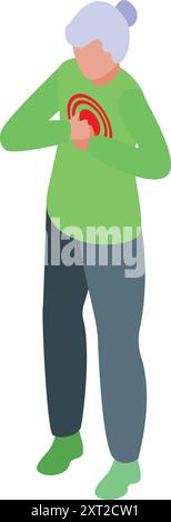 Eine ältere Frau hält ihre Brust vor Schmerzen fest, was auf einen möglichen Herzinfarkt oder einen anderen medizinischen Notfall hindeutet Stock Vektor