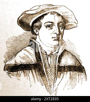 Ein altes Porträt des Porträtkünstlers Hans Holbein dem Jüngeren. (Geb. 1497 starb an der Pest in Whitehall, London 1543 - Hans Holbein der Jüngere. Schirmherrschaft von Anne Boleyn und Thomas Cromwell. Und King's Painter auf Heinrich VIII. Von England Stockfoto