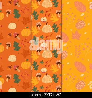 Herbst Ahornblätter, Pilze, Kürbisse nahtlose Muster, bunte Herbst Vektor Muster Serie Stock Vektor