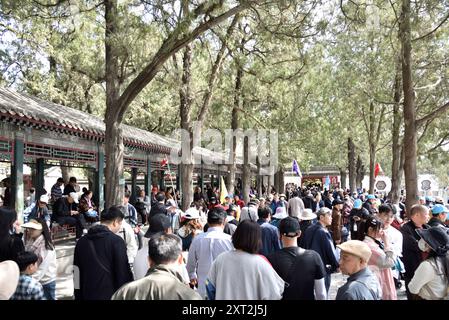 Touristen, die am 20. April 2024 den Sommerpalast besuchen, einen Komplex von Gärten und Palästen in Peking, der Hauptstadt Chinas Stockfoto