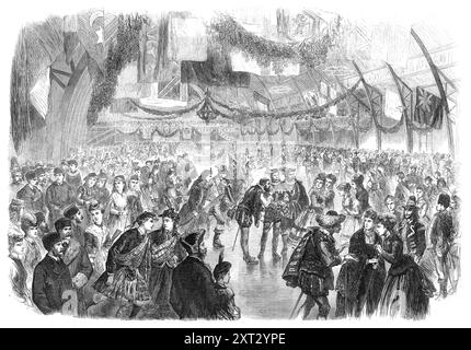 Maskerade auf der Skating Rink, Montreal, 1870. Die Bürger von Montreal und Ottawa haben sich bemüht, Prinz Arthur Ehre zu erweisen, seit er in Kanada ist. In der letzten Märzwoche gab es eine schicke Abendunterhaltung auf dem Eis der Victoria Skating Rink. Dies war die letzte Unterhaltung dieser Art in der Saison, die Kostüme waren mehr Auswahl als bei jeder vorherigen Gelegenheit und der Ball wurde zahlreicher besucht. Zu einer frühen Stunde erschien der Prinz auf dem Eis, begleitet von mehreren Herren. Man muss kaum sagen, dass er sich mit einem MOS getroffen hat Stockfoto